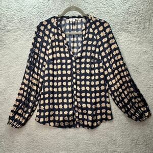 Boden Women's US Size 6 Long Sleeve Blouse Blue Gold Star Design Button Up Flowy